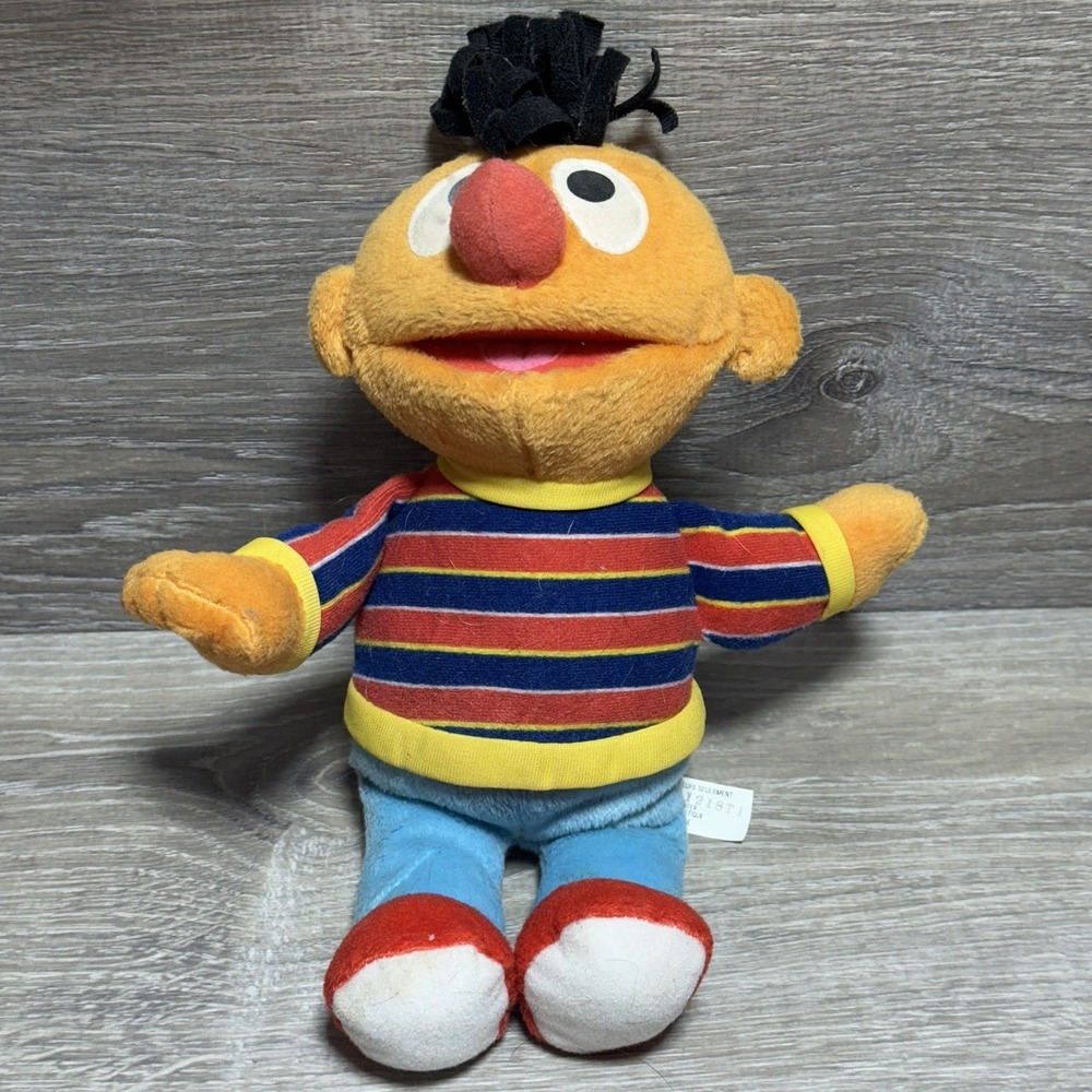 Sesame Street Ernie Plush Doll 2002 Mattel 11" Striped Shirt Vintage Toy Muppet